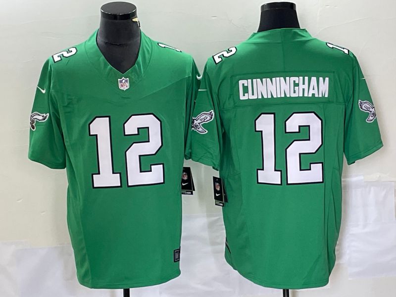 Men Philadelphia Eagles #12 Cunningham Green Nike Throwback Vapor Limited NFL Jersey